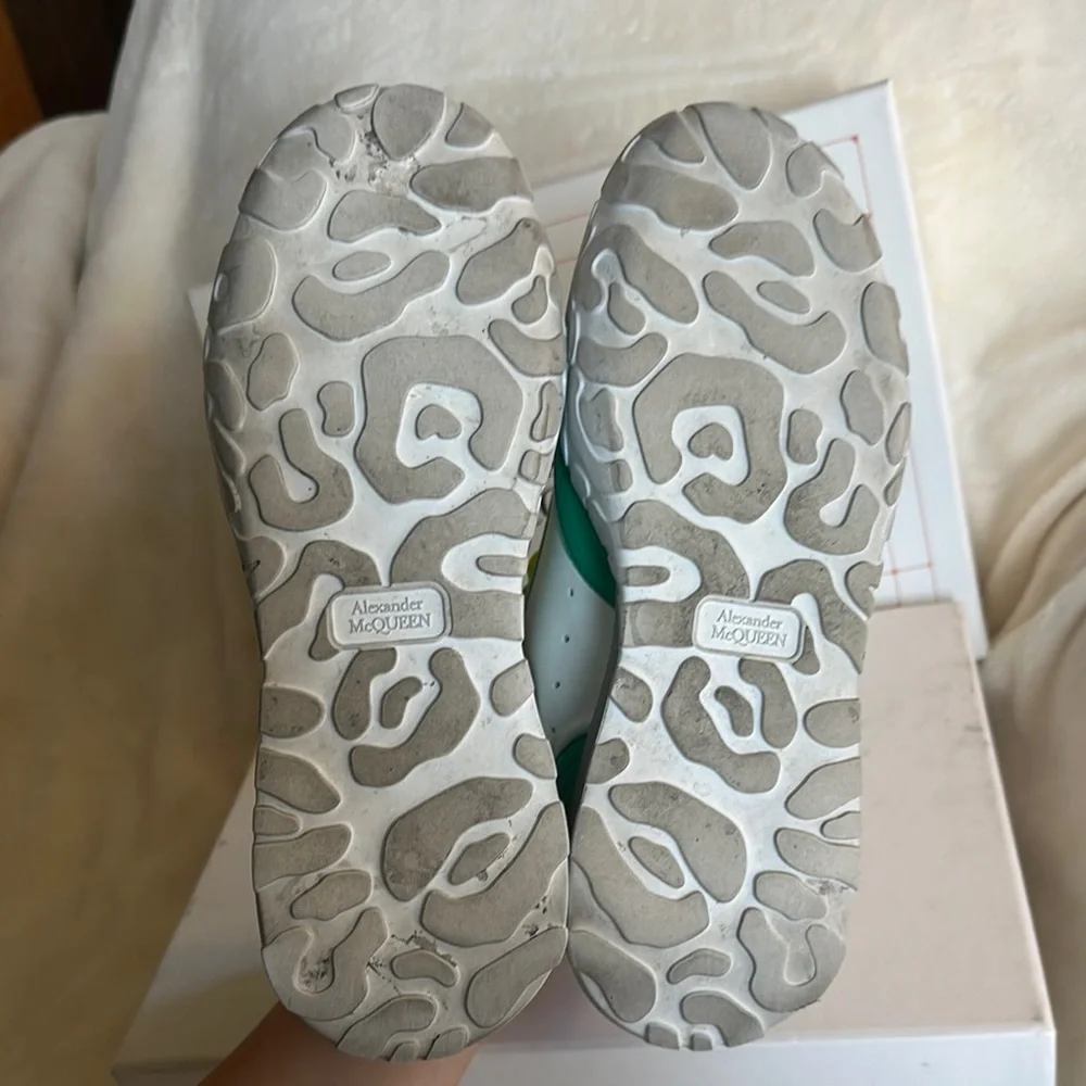 Alexander McQueen Green and Cream Sneakers with Yellow Laces - Picture 3 of 5